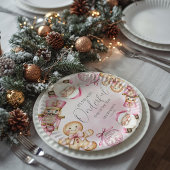 waterverf Roze Sneeuw 1e Verjaardag Kerst Papieren Bordje