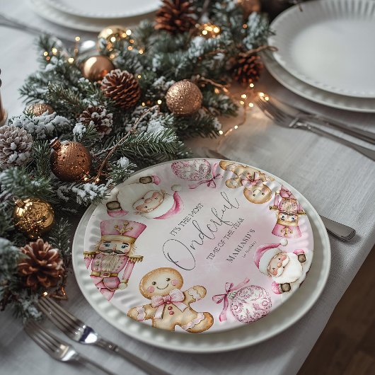 waterverf Roze Sneeuw 1e Verjaardag Kerst Papieren Bordje