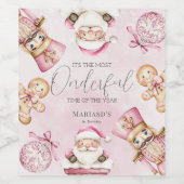 waterverf Roze Sneeuw 1e Verjaardag Kerst Wijn Etiket (Enkel label)