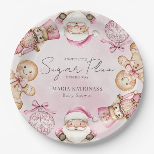 waterverf Roze sneeuw Babyshower Kerst Papieren Bordje (Voorkant)
