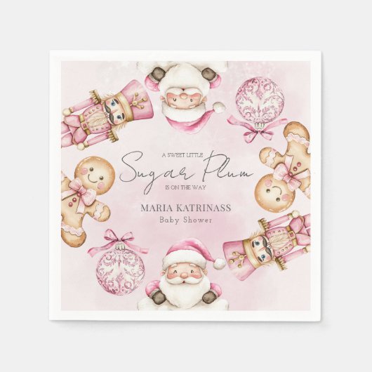 waterverf Roze sneeuw Babyshower Kerst Servet (Voorkant)