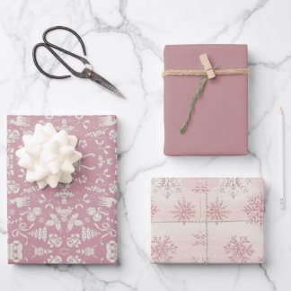 Waterverf Roze Sneeuwvlok Rendier Boom Kerstmis Inpakpapier Vel