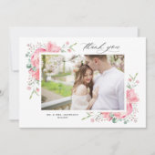 Waterverf Roze Spring Bouquet Trouwfoto Bedankkaart (Voorkant)