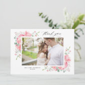 Waterverf Roze Spring Bouquet Trouwfoto Bedankkaart (Staand voorkant)