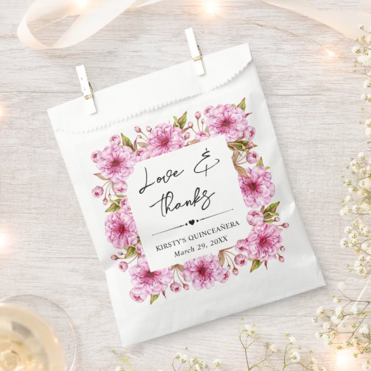 Waterverf Roze Spring Cherry Blossom Quinceanera Bedankzakje (Geknipt)