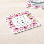 Waterverf Roze Spring Cherry Blossom Wedding Kartonnen Onderzetters (Schuin)