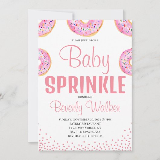 Waterverf Roze Sprinkle Donuts Baby shower Kaart (Voorkant)
