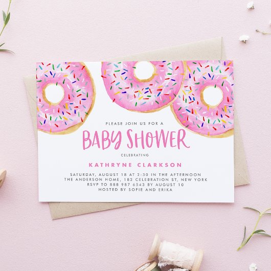 Waterverf Roze Sprinkle Donuts Baby shower Kaart