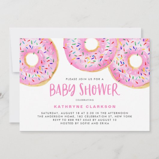 Waterverf Roze Sprinkle Donuts Baby shower Kaart (Voorkant)