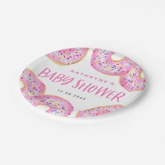 Waterverf Roze Sprinkle Donuts Baby shower Papieren Bordje (Gekanteld)