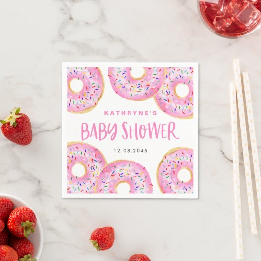 Waterverf Roze Sprinkle Donuts Baby shower Servet (Insitu)
