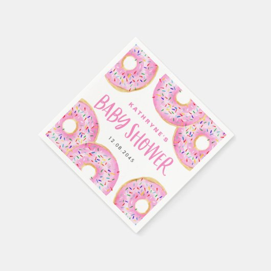 Waterverf Roze Sprinkle Donuts Baby shower Servet (Hoek)