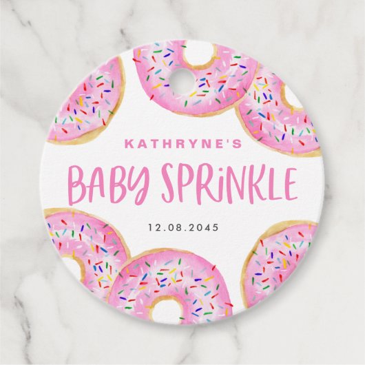 Waterverf Roze Sprinkle Donuts Baby Sprinkle Bedankjes Labels (Voorkant)