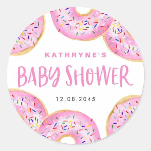 Waterverf Roze Sprinkle Donuts Baby Sprinkle Ronde Sticker (Voorkant)