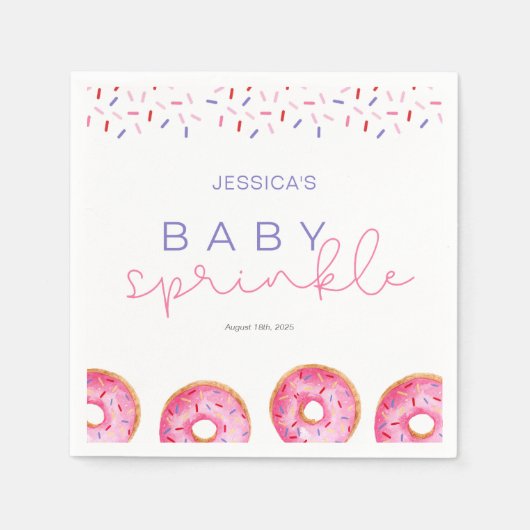 Waterverf Roze Sprinkle Donuts Baby Sprinkle Servet (Voorkant)