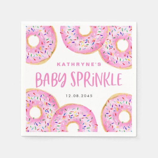 Waterverf Roze Sprinkle Donuts Baby Sprinkle Servet (Voorkant)