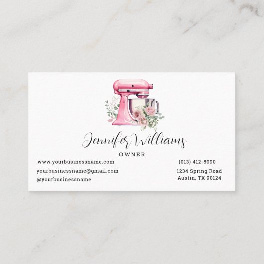 Waterverf Roze Stand Mixer Bakkerij Visitekaartje (Achterkant)