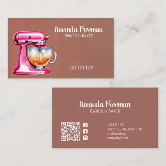 Waterverf Roze Stand Mixer Illustratie Bakken Visitekaartje (Voorkant / Achterkant)