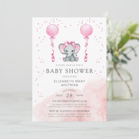 Waterverf Roze Stardust Elephant Baby shower Kaart (Staand voorkant)