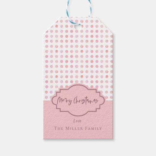 Waterverf Roze Stippen  Lijst Vrolijk kerstfeest Cadeaulabel (Voorkant)
