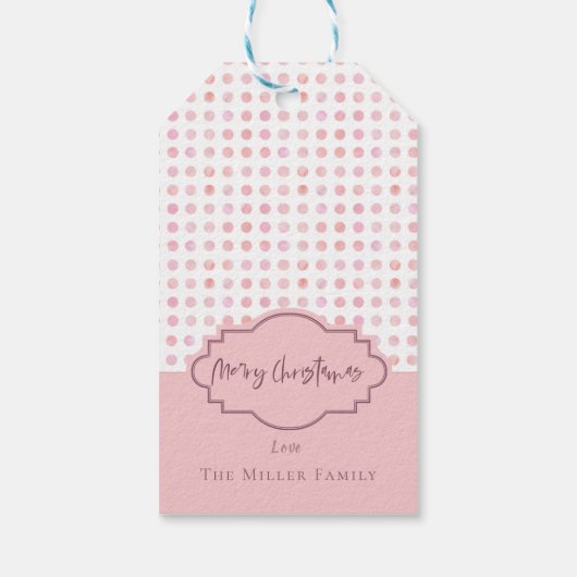 Waterverf Roze Stippen Lijst Vrolijk kerstfeest Cadeaulabel (Achterkant)