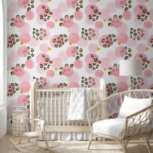 Waterverf Roze Stippen Luipaardprint Babykamer Behang
