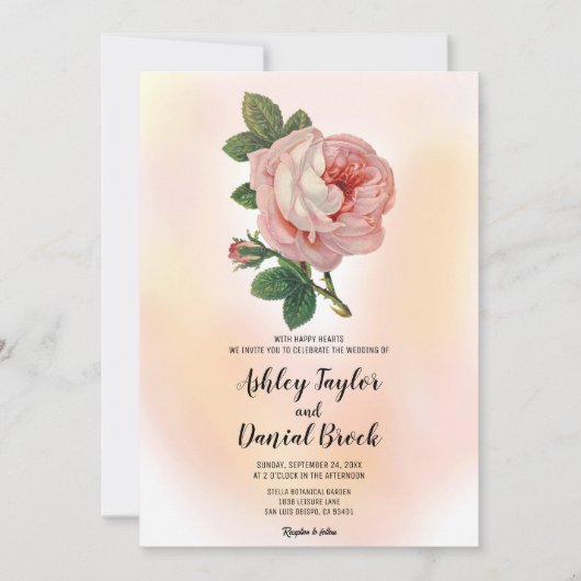 Waterverf Roze Stof Roos Bloemige Trouwdag Kaart (Voorkant)