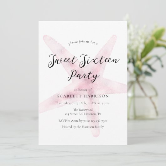 Waterverf roze strand lief zestien feest kaart (Staand voorkant)