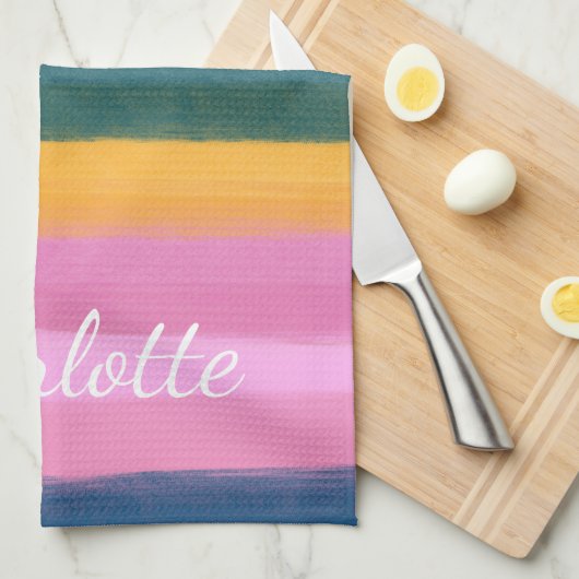 Waterverf roze streekstrepen penseel Aangepast Theedoek (Quarter Fold)