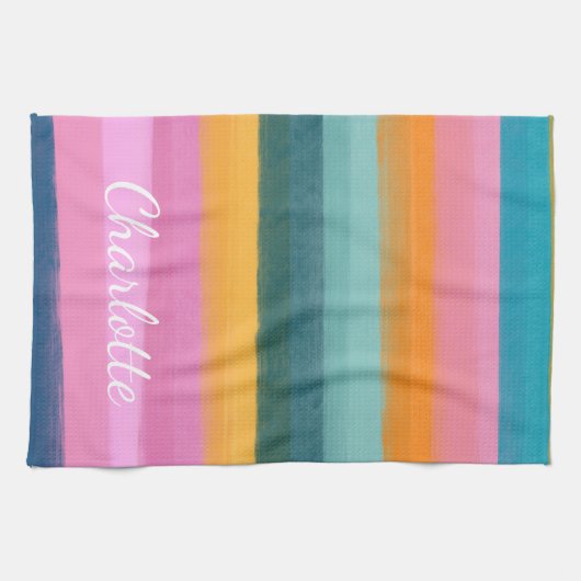 Waterverf roze streekstrepen penseel Aangepast Theedoek (Horizontaal)