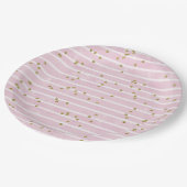 Waterverf roze streep en gouden polka dot papieren bordje (Gekanteld)