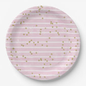 Waterverf roze streep en gouden polka dot papieren bordje (Voorkant)