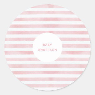 Waterverf Roze Strepen Baby Shower Ronde Sticker