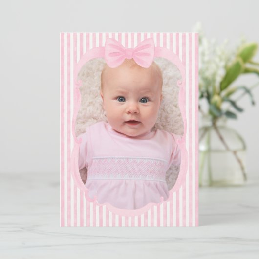 Waterverf Roze Strepen & Bogen Foto Feestdagenkaart (Staand voorkant)