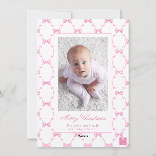 Waterverf Roze Strepen & Bogen Foto Feestdagenkaart (Achterkant)