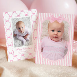 Waterverf Roze Strepen & Strikken Foto Feestdagenkaart