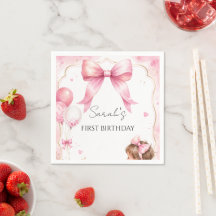 Waterverf Roze Strik Baby Meisje Verjaardag