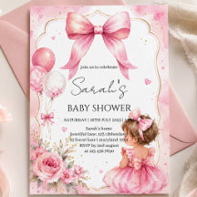 Waterverf Roze Strik Baby Shower Uitnodiging