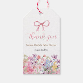 Waterverf Roze Strik Bloem Meisje baby shower Cadeaulabel