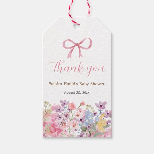Waterverf Roze Strik Bloem Meisje baby shower Cadeaulabel (Voorkant)
