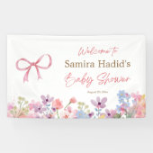 Waterverf roze strik bloem meisje baby shower spandoek (Horizontaal)