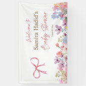 Waterverf roze strik bloem meisje baby shower spandoek (Verticaal)