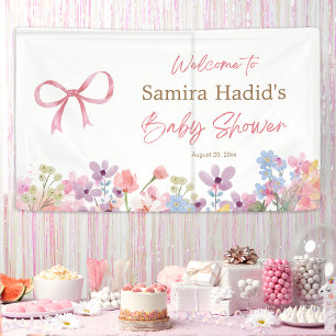 Waterverf roze strik bloem meisje baby shower spandoek