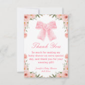 waterverf roze strik bloemenmeisje baby shower bedankkaart (Voorkant)