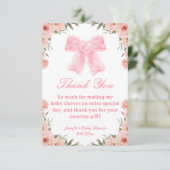 waterverf roze strik bloemenmeisje baby shower bedankkaart (Staand voorkant)