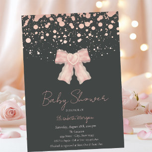 Waterverf Roze Strik Confetti Roze Goud Baby Showe Kaart