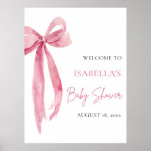 Waterverf Roze Strik Coquette Baby Shower Welkom
