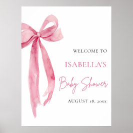 Waterverf Roze Strik Coquette Baby Shower Welkom Poster