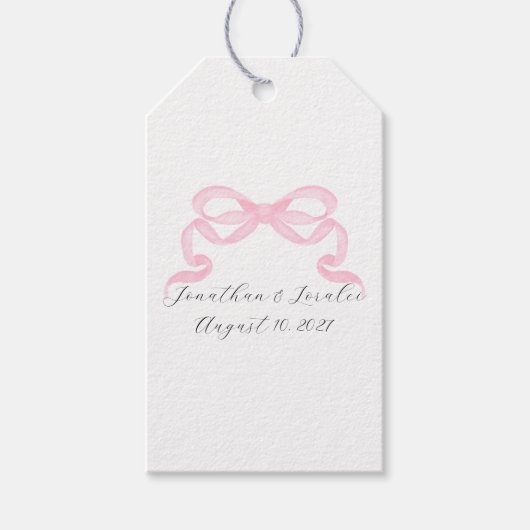 Waterverf Roze Strik Custom bruiloft Cadeaulabel (Voorkant)