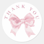 waterverf Roze strik Dank u Ronde Sticker (Voorkant)